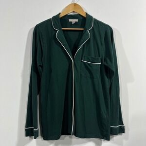 J. Crew Womens Forest Green Long Sleeve Pajama Top Small Piping Preppy Classic